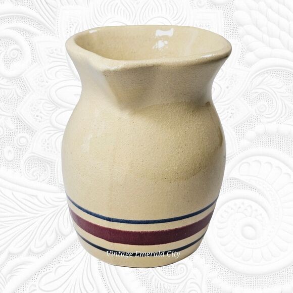 Vintage Robinson Ransbottom Pottery Roseville Ohio #850 1 Qt Pitcher Blue & Red - Picture 14 of 15